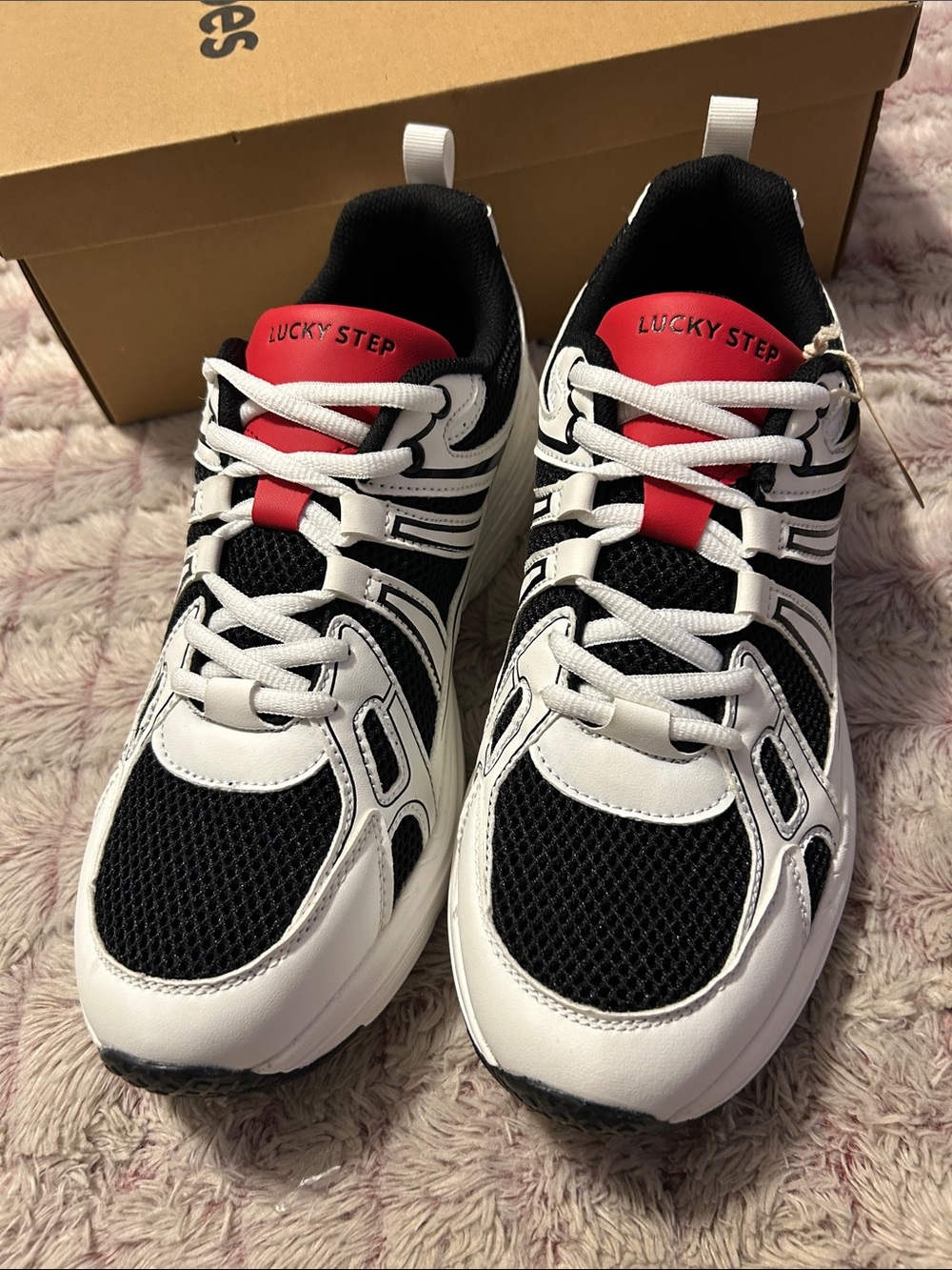 Lucky Step Black & White Sneakers with Red Accent size 11